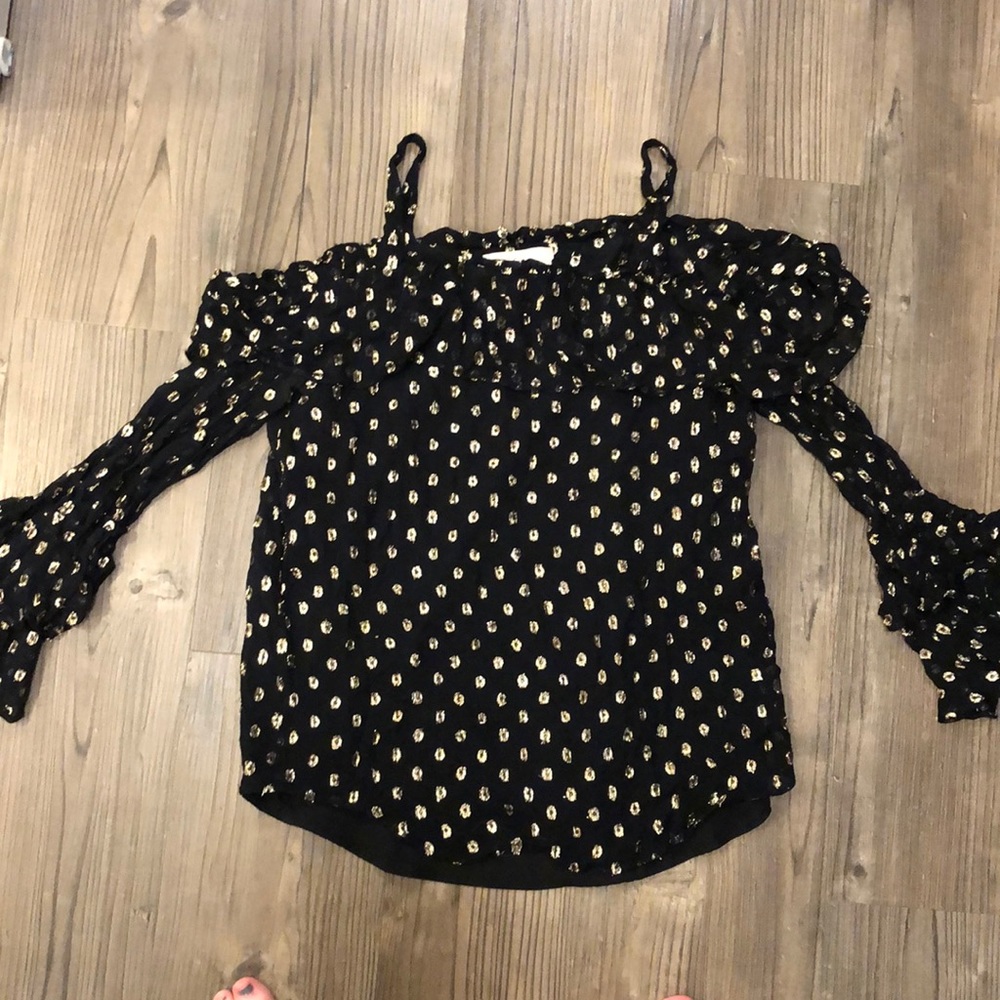 LOFT size S ruffle gold dot shirt